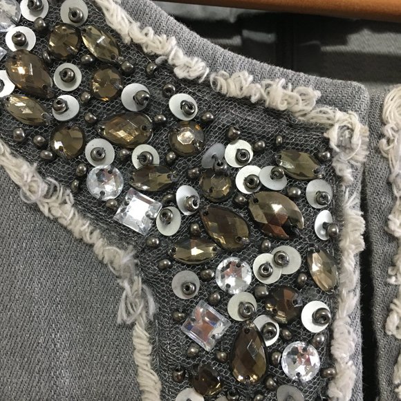 Draper's & Damon's Womens M Stretch Denim Jacket Bead Embellishments Crew Neck - Picture 4 of 14